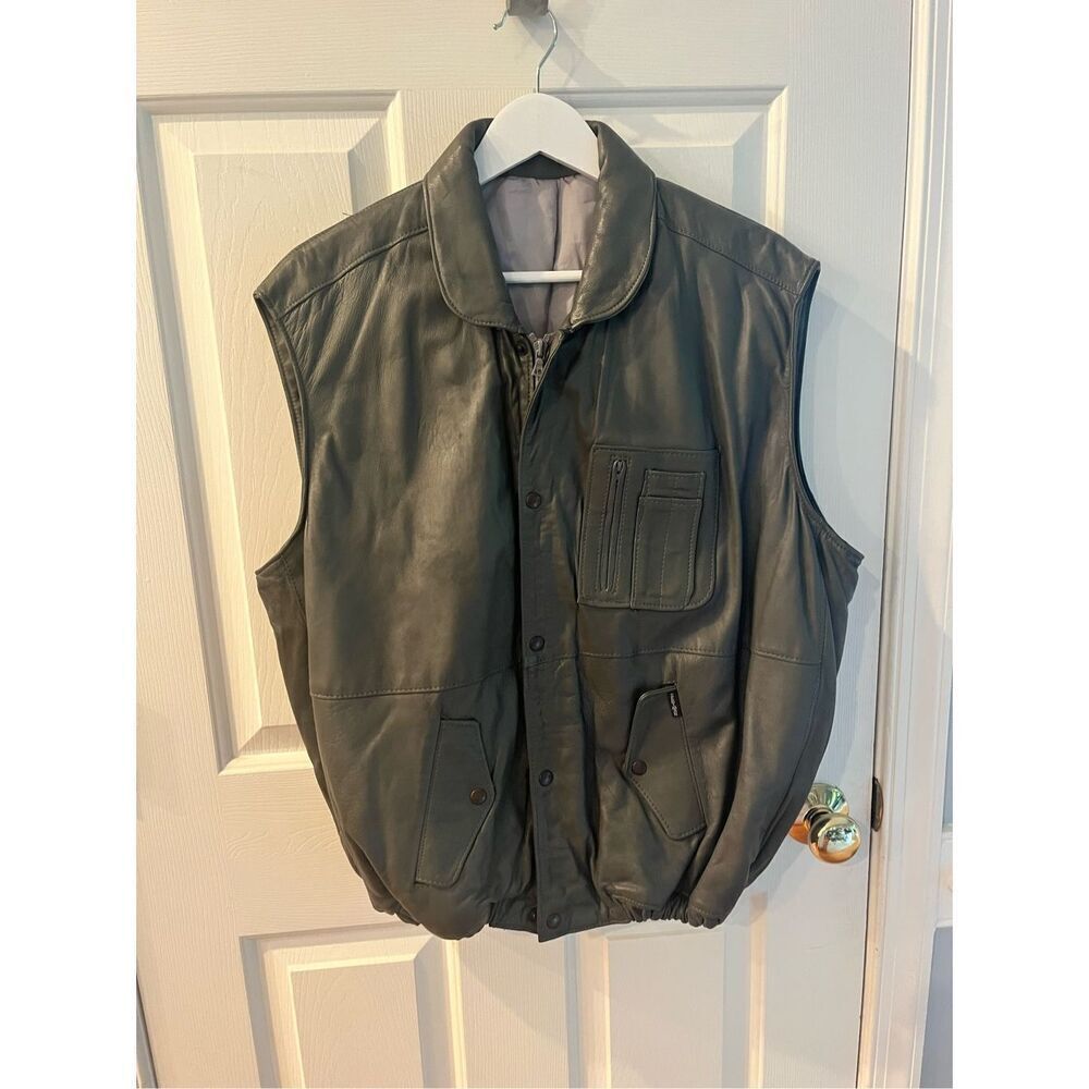Vintage Zerimar Mens Gray Leather Retro Utility Vest sz 54 3XL EUC